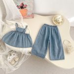 【73-120】デニムセットアップ ベビー 女の子 フラワー 刺繍 - 画像 (7)