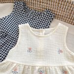 【66-100】セットアップ ベビー 刺繍 チェック ノースリーブ - 画像 (8)