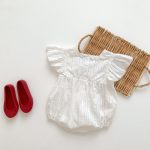 【66-100】ロンパース ベビー 女の子 花刺繍 スクエアネック - 画像 (3)