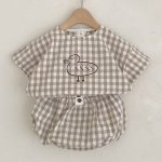 【66-100】セットアップ ベビー ドット/チェックあひるプリント - 画像 (5)