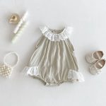 【66-100】ロンパース ベビー 女の子 レース襟 ノースリーブ - 画像 (2)