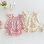 【73-100】セットアップ ベビー 女の子 刺繍 フリル
