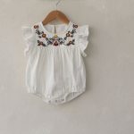 【66-90】ロンパース ベビー フリル袖 花刺繍 - 画像 (5)
