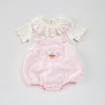 【66-100】セットアップ ベビー チェック サロペットロンパース&Tシャツ