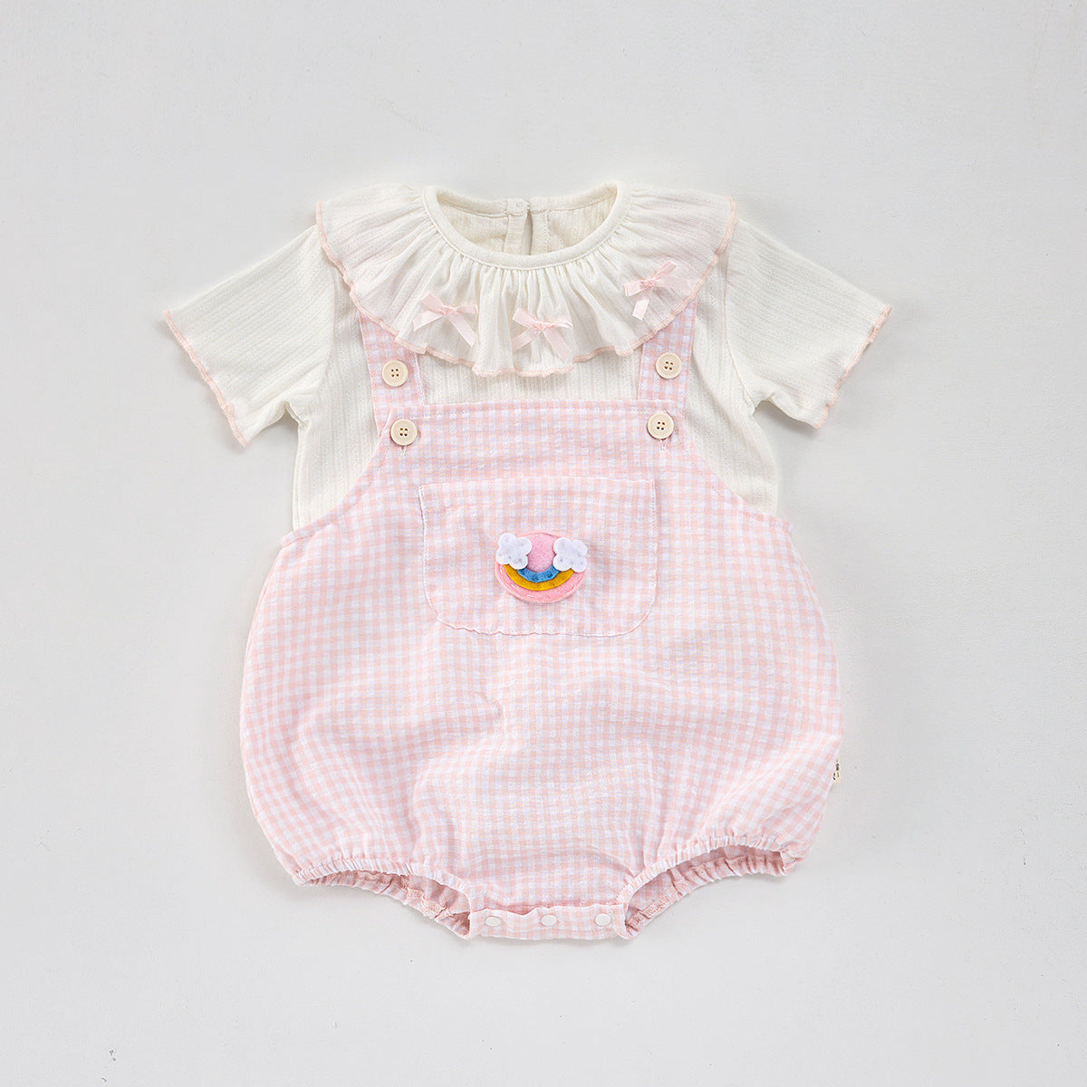 06_70ee20bd-a311-4861-94bb-8a3ce81d48b3.jpg 【66-100】セットアップ ベビー チェック サロペットロンパース&Tシャツ - 画像 (1)