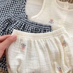 【66-100】セットアップ ベビー 刺繍 チェック ノースリーブ - 画像 (9)