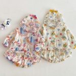 【73-120】セットアップ ベビー 女の子 フード付き 薄手