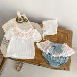 【73-110】セットアップ ベビー 花柄 レース リボン付き - 画像 (6)