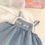 【73-120】デニムセットアップ ベビー 女の子 フラワー 刺繍 - 画像 (10)