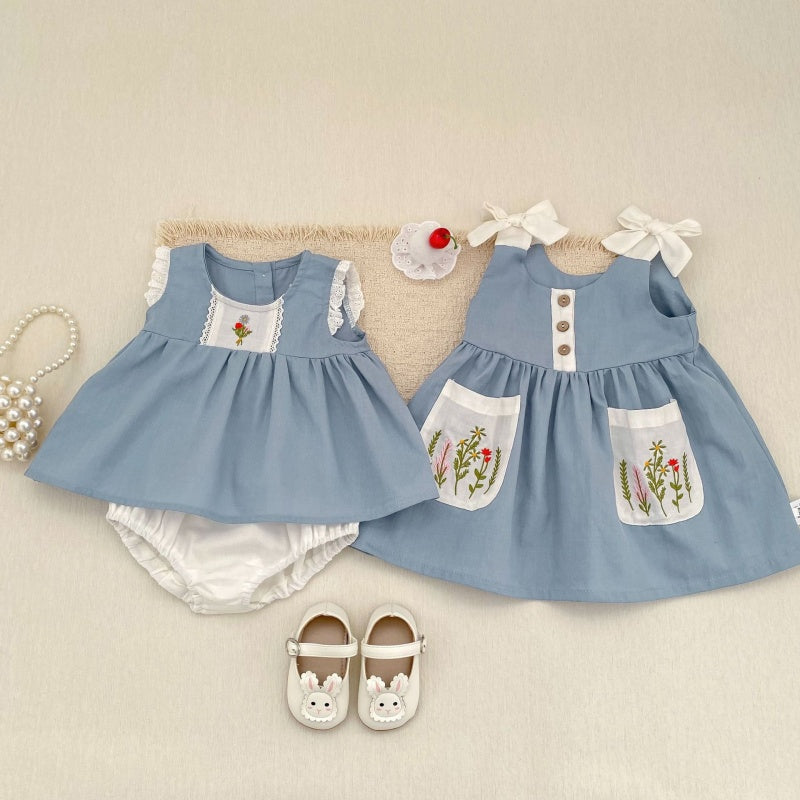 06_a98df91b-e6e8-405f-9cf5-3f39d07ebb2c.jpg 【73-110】セットアップ or ワンピース ベビー 女の子 韓国風 花刺繍 - 画像 (1)