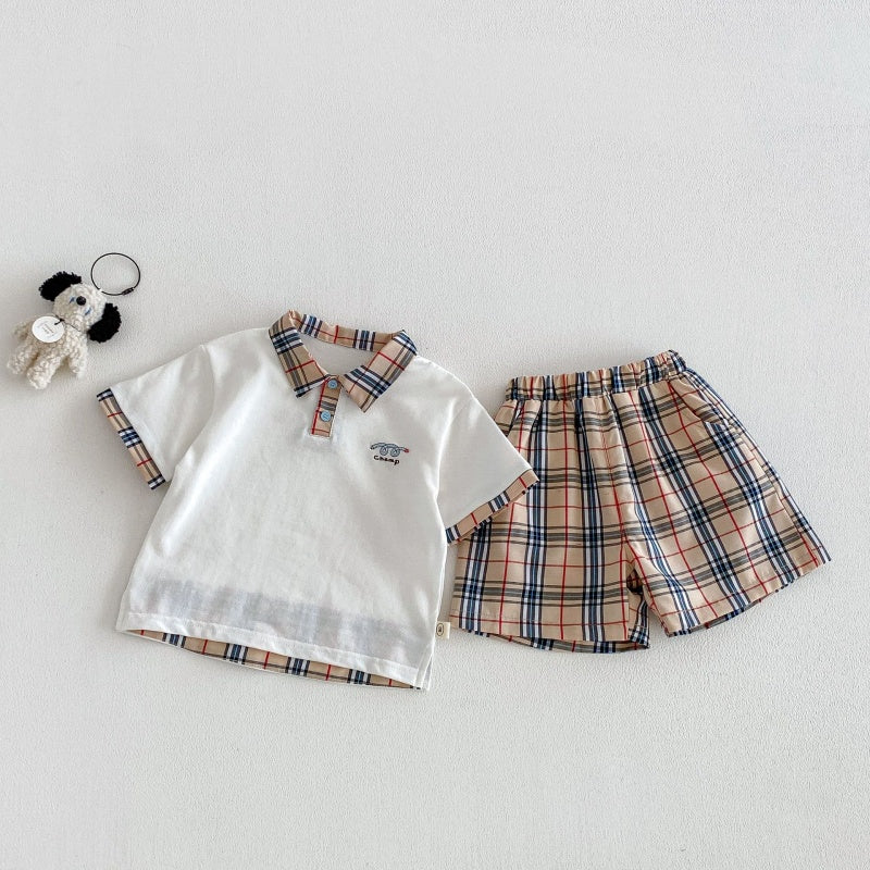06_e51cc767-e4ce-4a73-8854-83df4221d37b.jpg 【73-120】半袖Tシャツ or チェックショートパンツ 韓国風 刺繍ロゴ - 画像 (1)