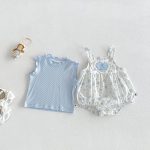 【66-90】ロンパース&シャツ ブルーフラワー 可愛い 女の子 - 画像 (3)