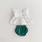 【66-100】トップス&ブルマ 花刺繡 グリーン 女の子 可愛い セットアップ - 画像 (5)