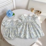 【66-130】ロンパースorワンピース ブルー 花柄 姉妹服 - 画像 (3)