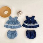 【66-100】セットアップ ベビー デニム レース トップス&ブルマ - 画像 (6)