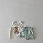 【73-100】セットアップ ベビー くまさんベスト＆チェックショートパンツ - 画像 (6)