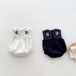 【66-90】ロンパース ベビー ナチュラル 花刺繍 スクエア襟 - 画像 (4)