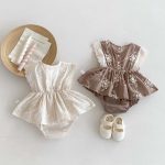 【66-90】ロンパース ベビー おしゃれ フリル 花刺繡 - 画像 (3)