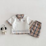 【73-120】半袖Tシャツ or チェックショートパンツ 韓国風 刺繍ロゴ - 画像 (3)