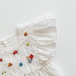 【66-100】ロンパース ベビー 女の子 花刺繍 スクエアネック - 画像 (6)