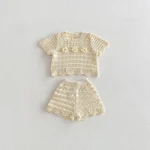 【73-110】セットアップ ベビー 女の子フラワー透かし編み - 画像 (8)