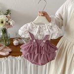 【66-90】セットアップ ブラウス&サロペットロンパース フリル襟 小花柄 - 画像 (3)