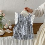 【73-100】セットアップ ベビー 女の子 チェック フリルスリーブ - 画像 (4)