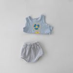【66-100】セットアップ ベビー 可愛い ベスト&ボーダーショートパンツ - 画像 (7)