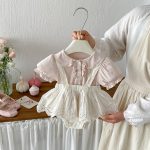 【66-90】セットアップ Tシャツ＆レースサロペットショートパンツ パフスリーブ - 画像 (3)