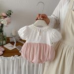 【66-90】ロンパース ベビー 女の子 レースフリル やわらか - 画像 (3)