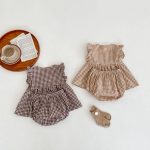 【66-100】セットアップ ベビー チェック フリル トップス&パンツ - 画像 (3)