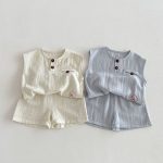 【73-110】セットアップ ペット柄 ノースリーブ 着心地良い 子供服 - 画像 (2)