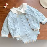 【66-100】ロンパース ニット編み シンプル 着心地良い ベビー服 - 画像 (4)