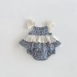 【66-90】ロンパース ベビー 女の子 キャミ チェク - 画像 (4)
