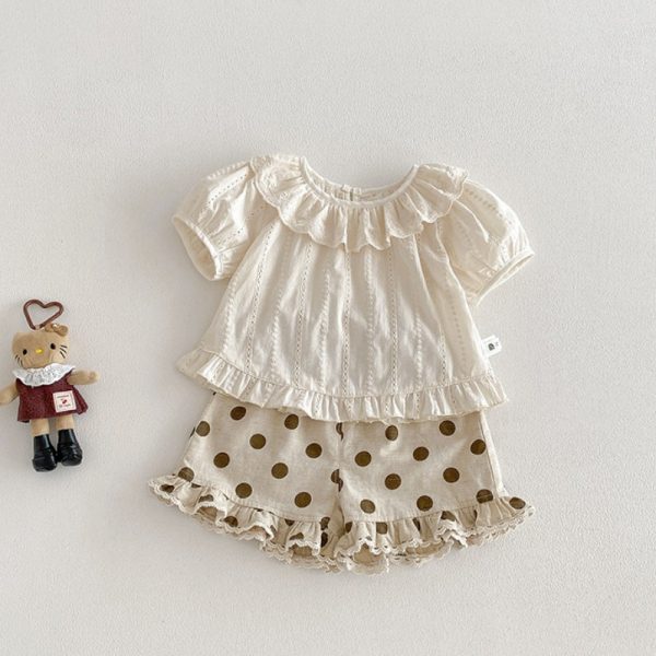【73-100cm】ブラウス or ドットショートパンツ ベビー 女の子 コットン ジャガード