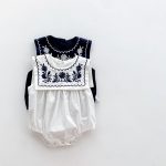 【66-90】ロンパース ベビー ナチュラル 花刺繍 スクエア襟 - 画像 (10)