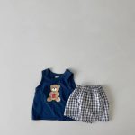 【73-100】セットアップ ベビー くまさんベスト＆チェックショートパンツ - 画像 (7)