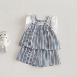 【73-100】セットアップ ベビー 女の子 チェック フリルスリーブ - 画像 (2)