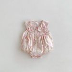 【66-90】ロンパース ベビー 小花柄 丸襟 ノースリーブ - 画像 (5)