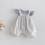 【66-90】セットアップ Tシャツ&サロペット ベビー 小花柄 フリルスリーブ
