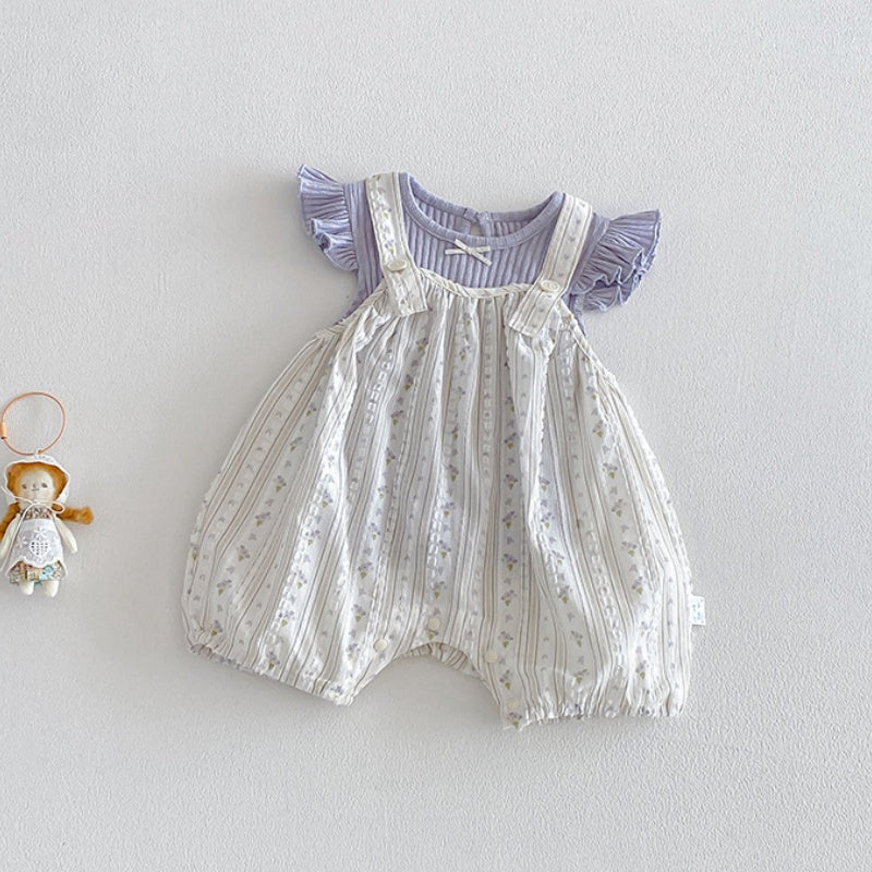 09_8791c323-6c8b-45bf-b6eb-acb18af03902.jpg 【66-90】セットアップ Tシャツ&サロペット ベビー 小花柄 フリルスリーブ - 画像 (1)