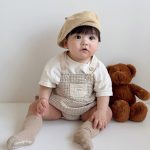 【66-90】セットアップ ベビー チェックサロペットロンパース&半袖Tシャツ - 画像 (8)