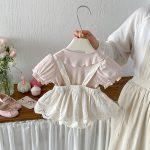 【66-90】セットアップ Tシャツ＆レースサロペットショートパンツ パフスリーブ - 画像 (4)
