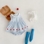 【66-90】ロンパースワンピース ベビー ハート 刺繍 - 画像 (2)