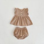 【66-100】セットアップ ベビー チェック フリル トップス&パンツ - 画像 (4)