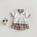 【73-120】半袖Tシャツ or チェックショートパンツ 韓国風 刺繍ロゴ - 画像 (6)