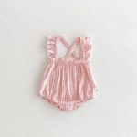 【66-90】サロペットロンパース ベビー フリル袖 チェック - 画像 (3)