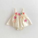 【66-90】キャミロンパース ベビー服 女の子 フラワー