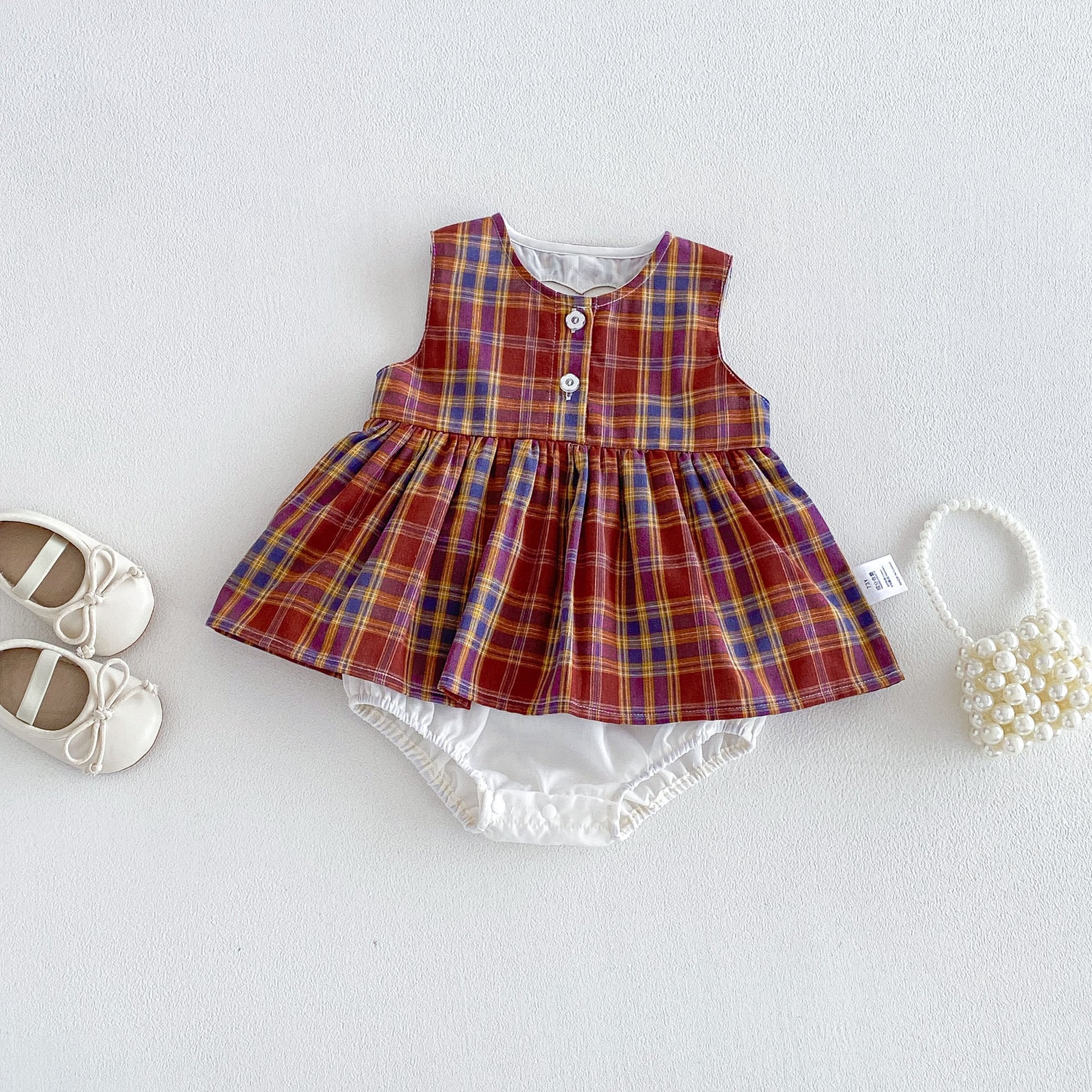 09eea896e2c9b485fb469af6735d46b9.jpg 【66-90】ロンパース レッド チェック 可愛い ベビー服 - 画像 (1)