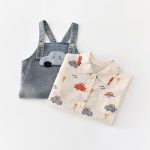 【73-100】セットアップ 車柄 デニム サロペット&シャツ - 画像 (7)